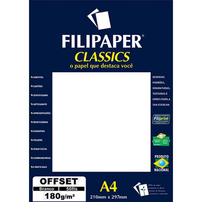 Papel Offset 180g 50 Folhas A4 Branco Filiperson