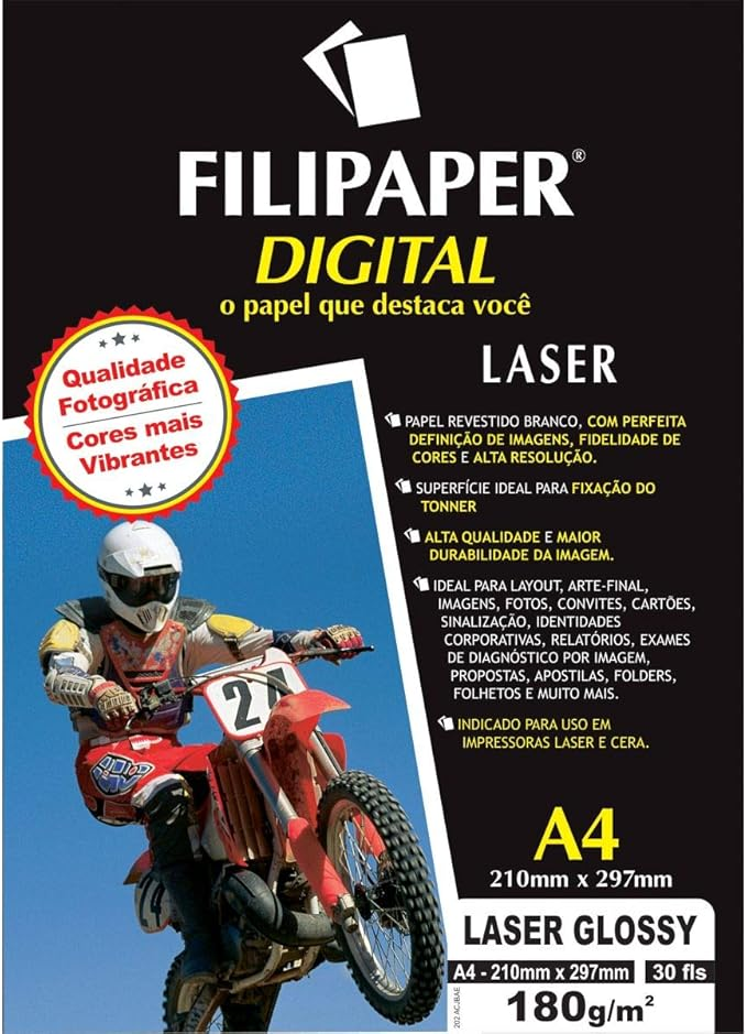 Papel Fotogr&aacute;fico Laser Glossy Profissional 2511 Filiperson Multicor A4 180g 30 folhas