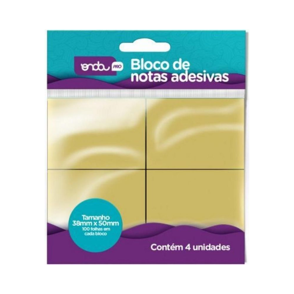 Bloco de Notas Adesivas  4 Blocos 38x50mm Onda Papel Amarelo