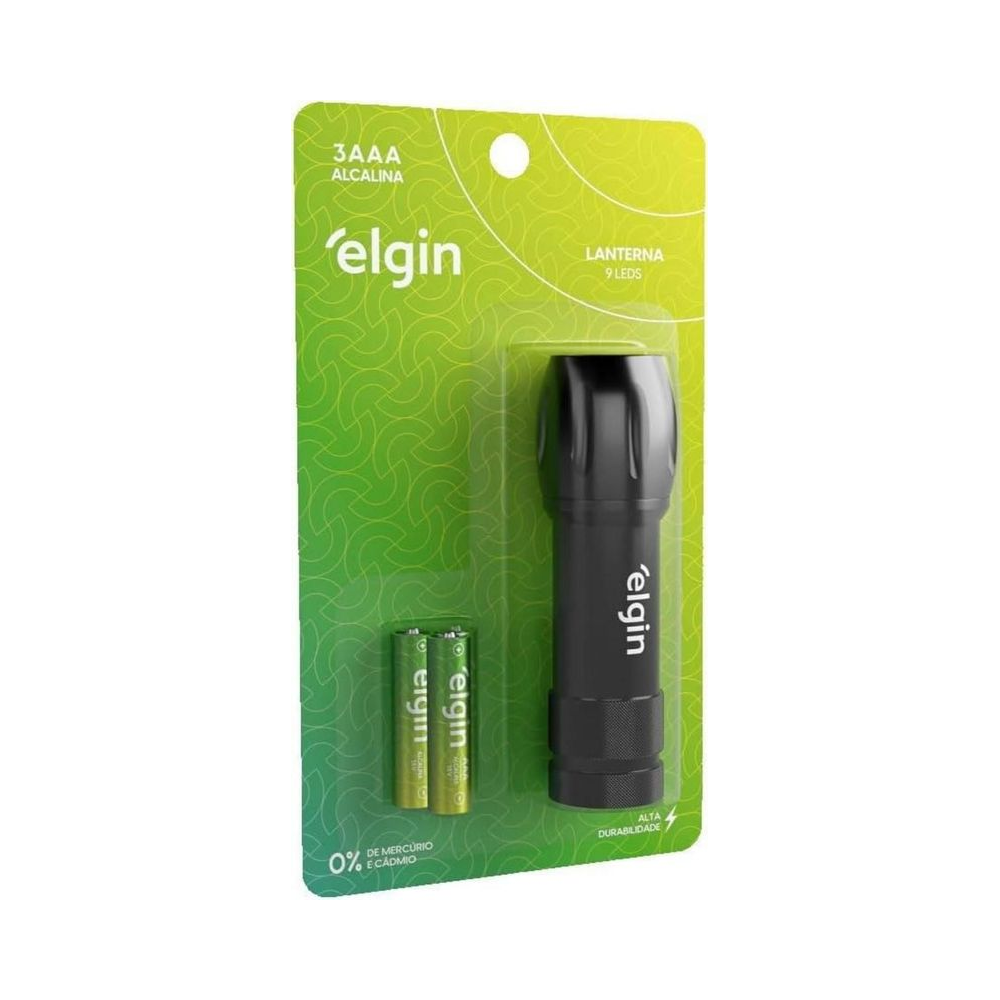Lanterna de Bolso 9 LEDs 82309 Elgin Preta com Pilhas AAA Inclusas Emborrachada