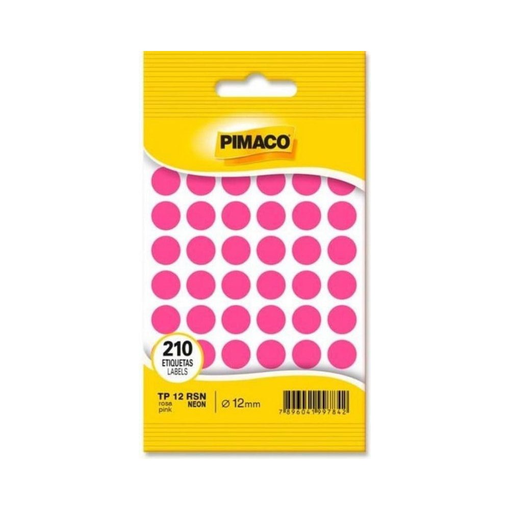 Etiqueta Adesiva Redonda 12mm Pimaco Rosa Neon