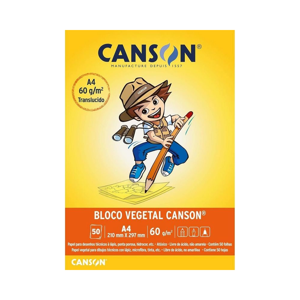Bloco Vegetal A4 Canson 60g/m&sup2; 50 folhas 210mm x 297mm