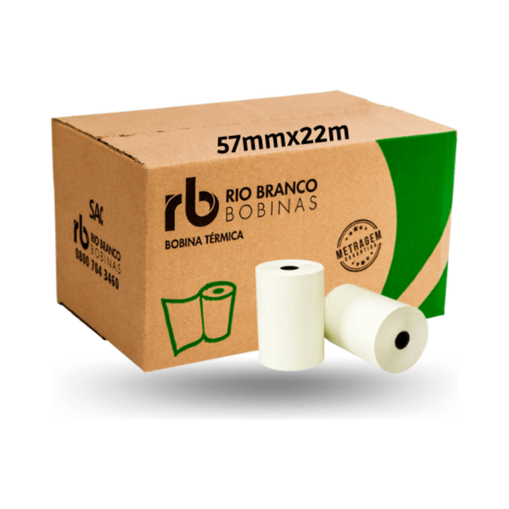 Bobina T&eacute;rmica Branca 57mm x 22m Rio Branco Unit&aacute;ria