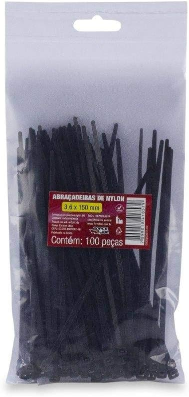 Abra&ccedil;adeira Nylon 3,6x150mm Force Line Preta