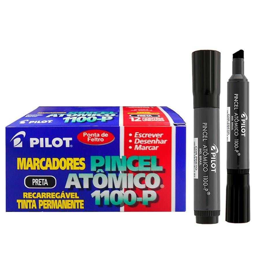 Pincel At&ocirc;mico Recarreg&aacute;vel 1100-M Pilot Marcador Permanente Preto 12 unidades