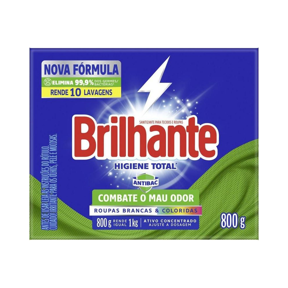 Lava Roupas em P&oacute; Brancas Coloridos Concentrado Brilhante Higiene Total 800g