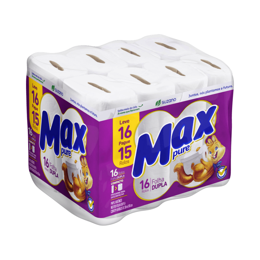 Papel Higi&ecirc;nico Folha Dupla 30m x 10cm Max Pure 16 rolos