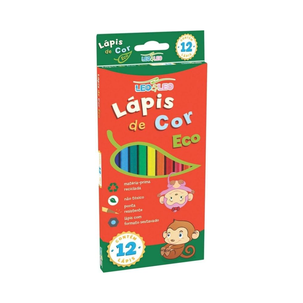L&aacute;pis de Cor Sextavado Ecol&oacute;gico Leonora Leo e Leo 12 Cores Multicolorido