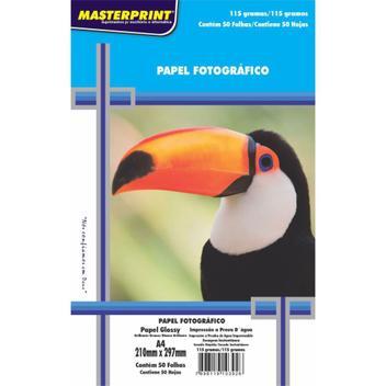 Papel Fotogr&aacute;fico A4 115g/m&sup2; Masterprint Glossy Branco Pacote com 50 Folhas