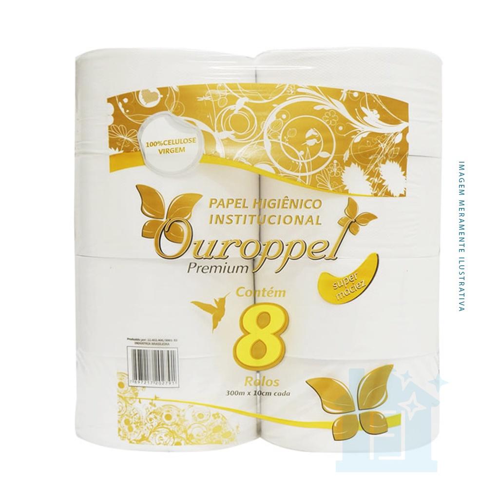 Papel Higi&ecirc;nico Rol&atilde;o Branco Ouropel Premium 300m x 9cm 8 unidades