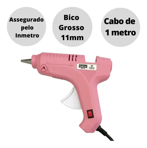 Pistola de Cola Quente Profissional Grande 40W Bivolt Rosa Make+