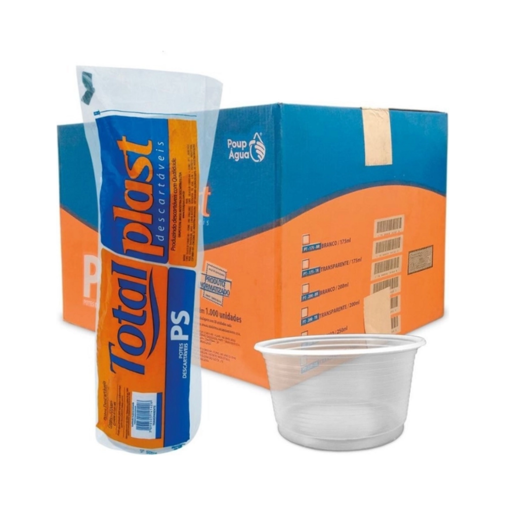 Pote Descart&aacute;vel Pl&aacute;stico Estriado Totalplast Transparente 100ml 100 unidades