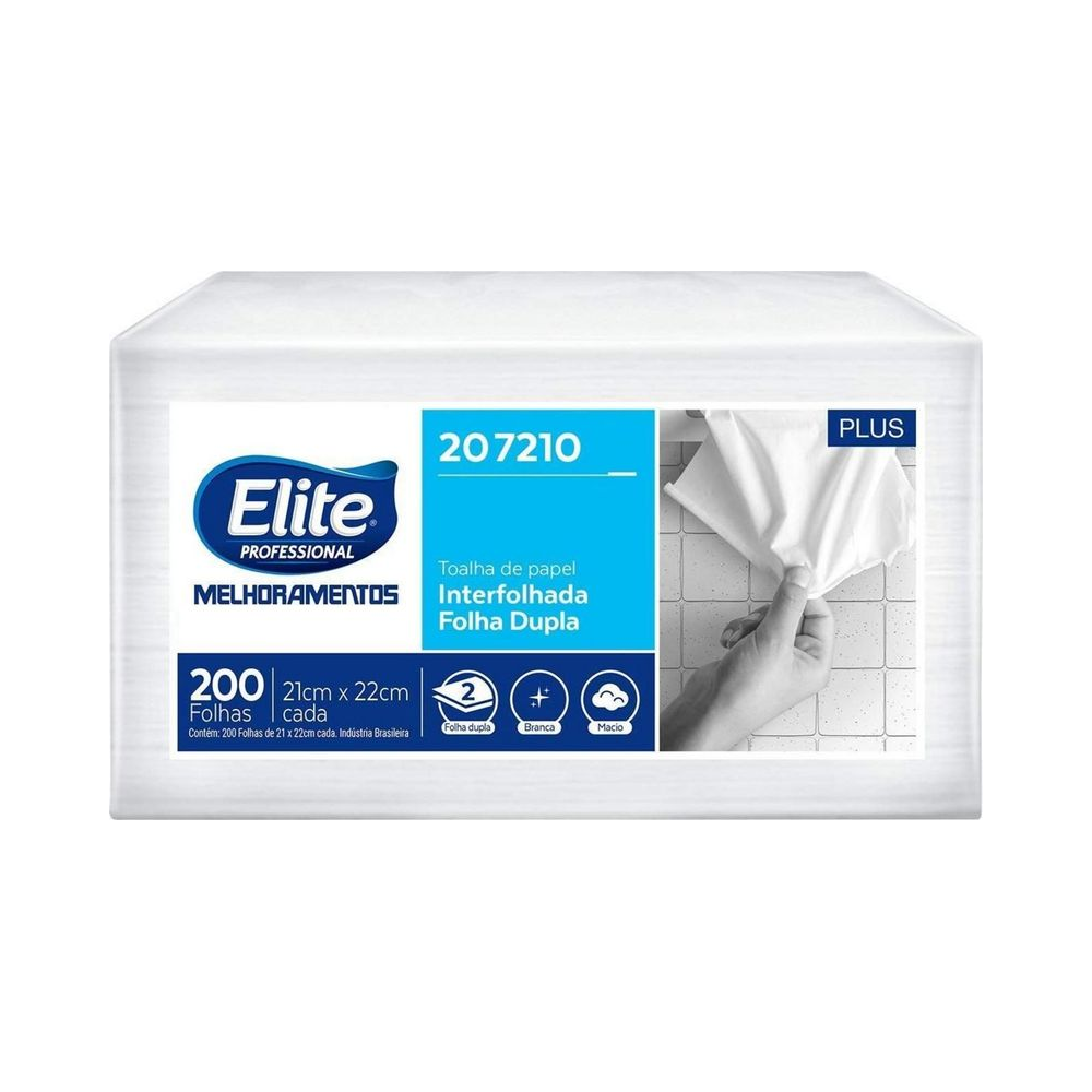 Toalha de Papel Interfolhada 21cm x 21cm Elite Plus Folha Dupla Branco