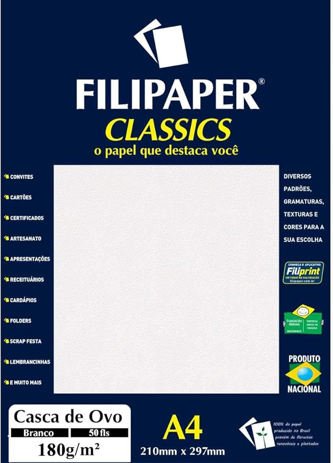 Papel Verg&eacute; A4 180g/m&sup2; Filiperson Branco