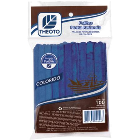 Palito de Madeira para Sorvete Ponta Redonda Po&aacute; Azul Theoto 20un