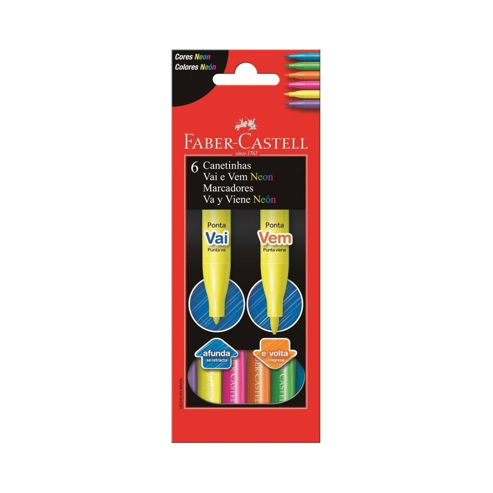 Canetinha Vai e Vem Neon Faber-Castell 6 Cores