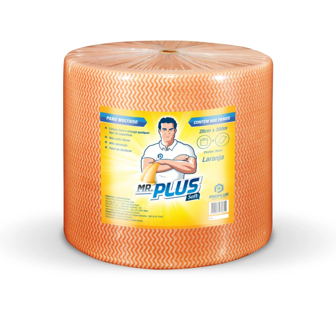 Pano Multiuso 28cmx300m Laranja, 600 panos