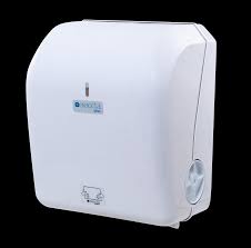 Dispenser Toalheiro Bobina Auto Corte Trilha Pl&aacute;stico ABS Branco