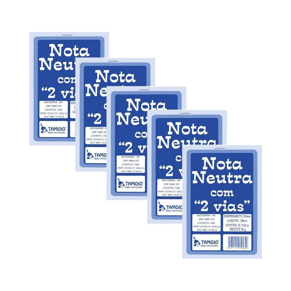 Bloco de Nota Neutra 2 Vias 25x2 Folhas 155mm x 108mm Tamoio Papel Branco 56g/m&sup2;