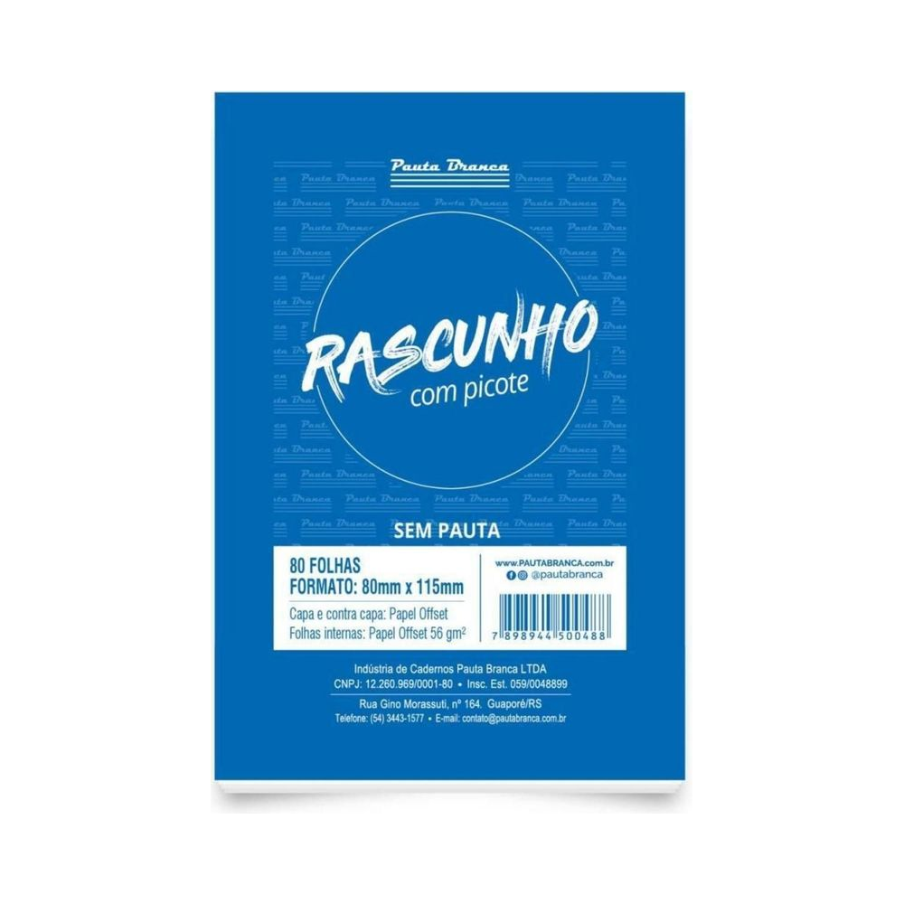 Bloco para Rascunho com Picote Sem Pauta 80x115mm 80 Folhas Pauta Branca Papel Offset