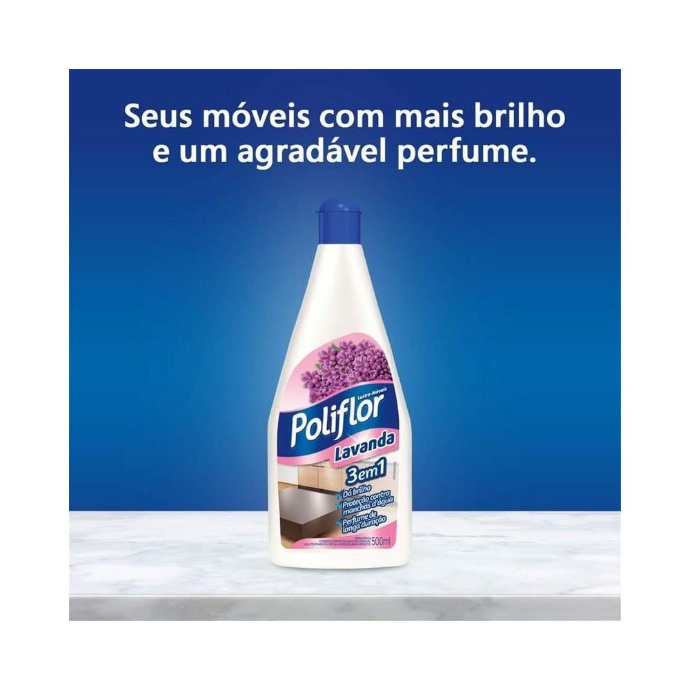 Lustra M&oacute;veis Poliflor Lavanda 500ml Unit&aacute;rio