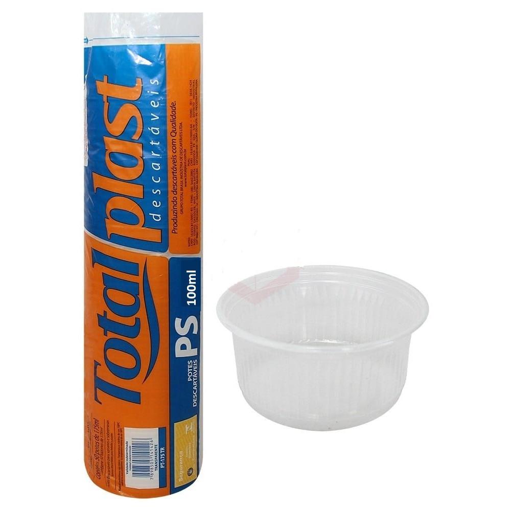 Pote Descart&aacute;vel Pl&aacute;stico Estriado Totalplast Transparente 100ml 100 unidades