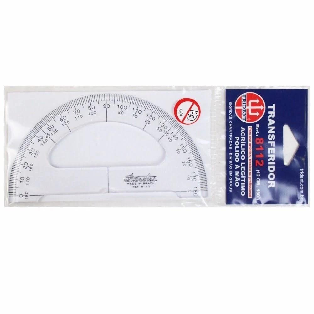Transferidor 12cm 180&ordm; Trident Transparente Unit&aacute;rio