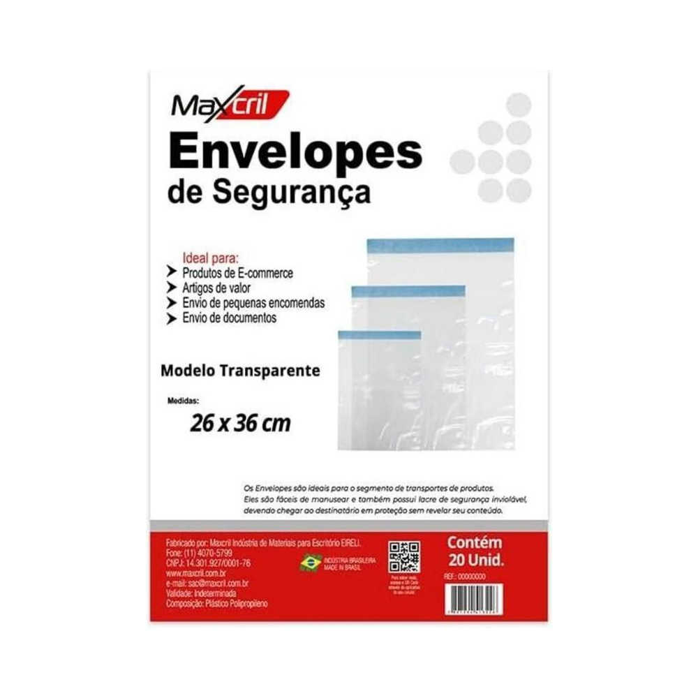 Envelope de Seguran&ccedil;a para E-commerce 10450012 Maxcril Transparente com Lacre 26x36cm Pl&aacute;stico