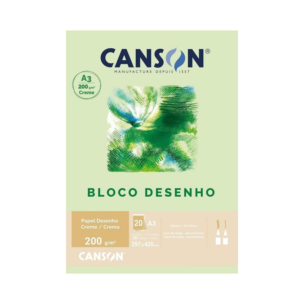 Bloco de Desenho A3 20 Folhas Canson Papel Creme 200g/m&sup2;