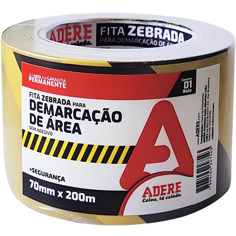 Fita para Demarca&ccedil;&atilde;o Zebrada 70mm x 200m Preto e Amarelo
