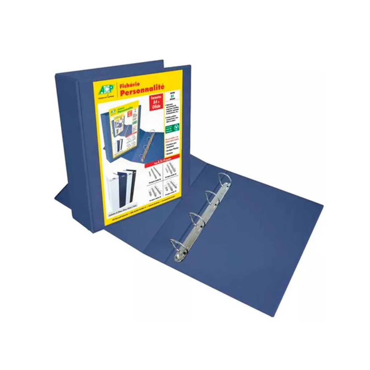 Fich&aacute;rio 4 Argolas Azul Of&iacute;cio 265x340x75mm com Revest 4750AZ ACP
