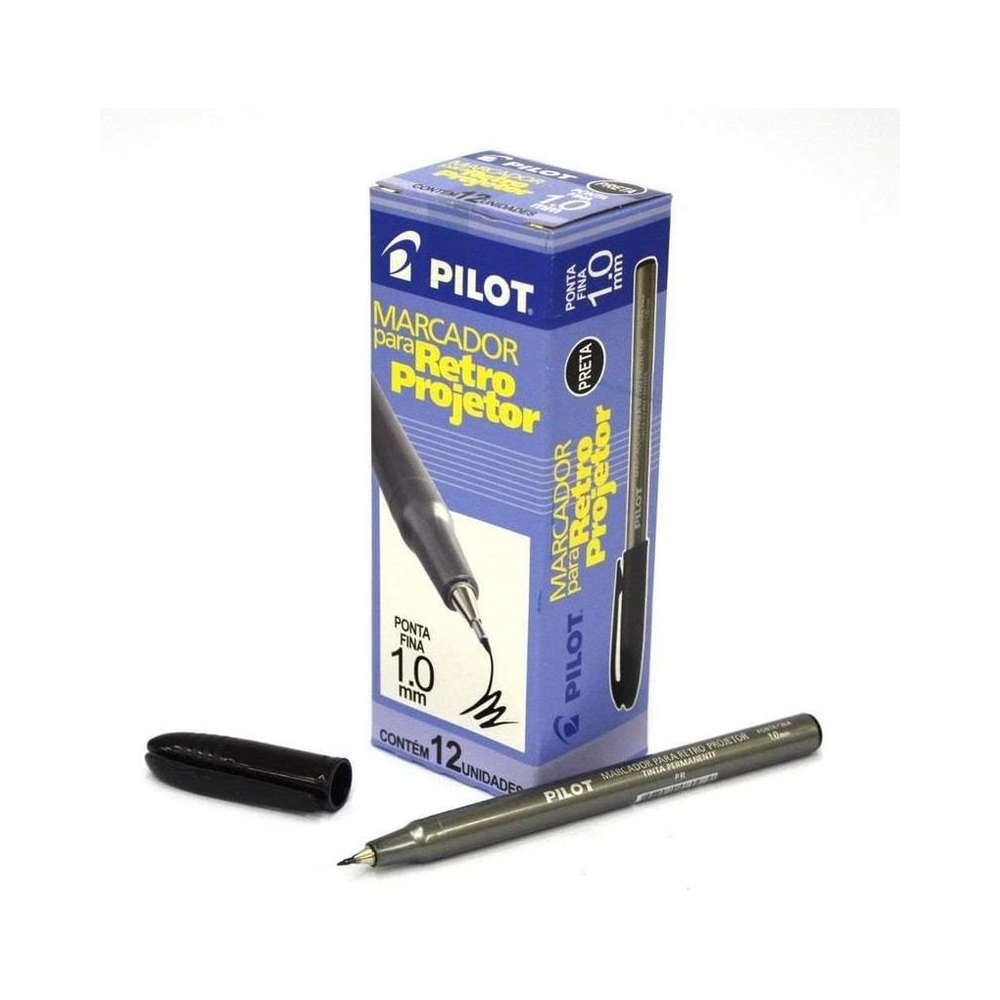 Caneta para Retroprojetor 1.0mm Pilot Preta com 12 Unidades