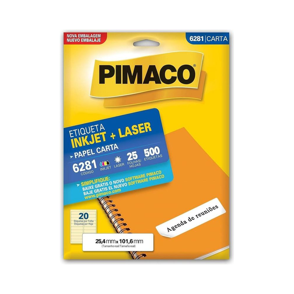 Etiqueta Inkjet Laser 25,4mm x 101,6mm Pimaco Branco Retangular