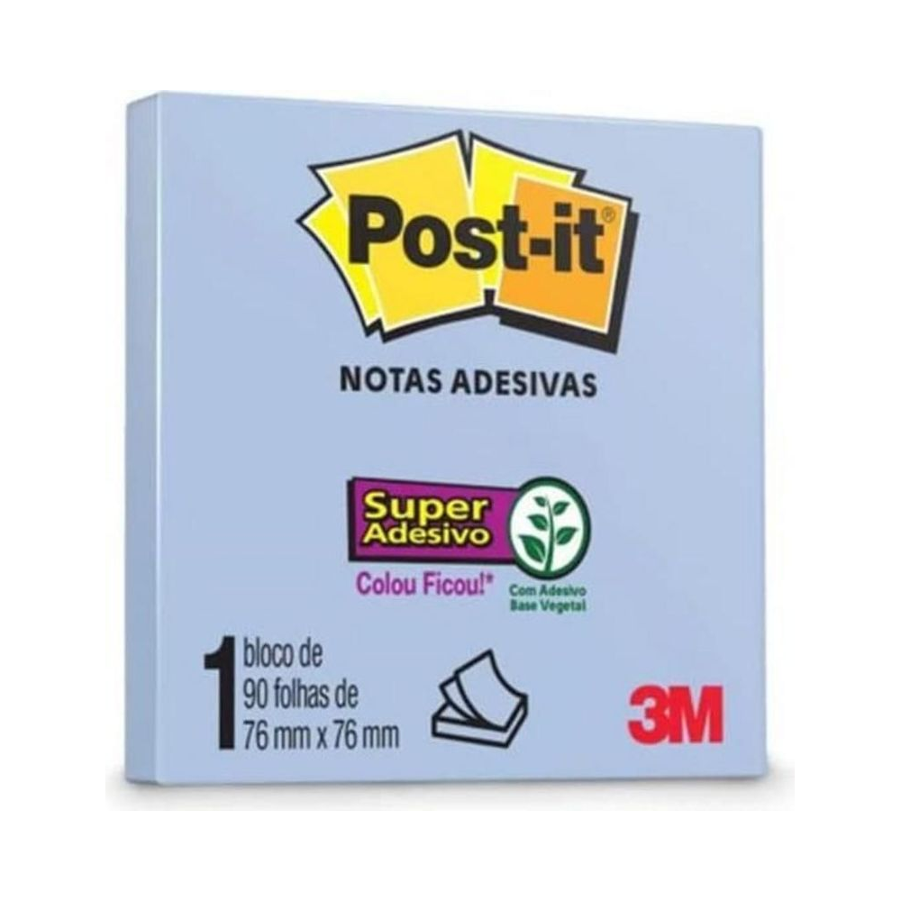 Notas Adesivas Post-it Super Adesivo 90 folhas 76mm x 76mm Azul Jeans