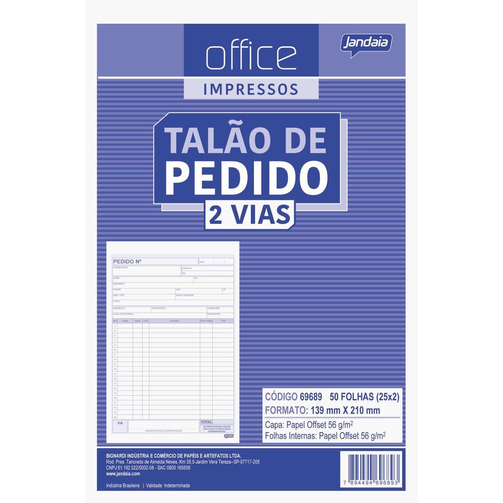 Tal&atilde;o de Pedidos  2 Vias 139mm x 210mm Jandaia Papel Branco