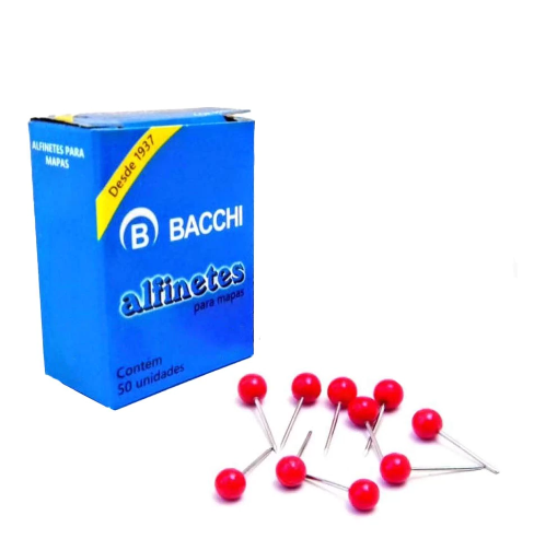 Alfinete para Mapa Vermelho Bacchi Caixa 50 Unidades