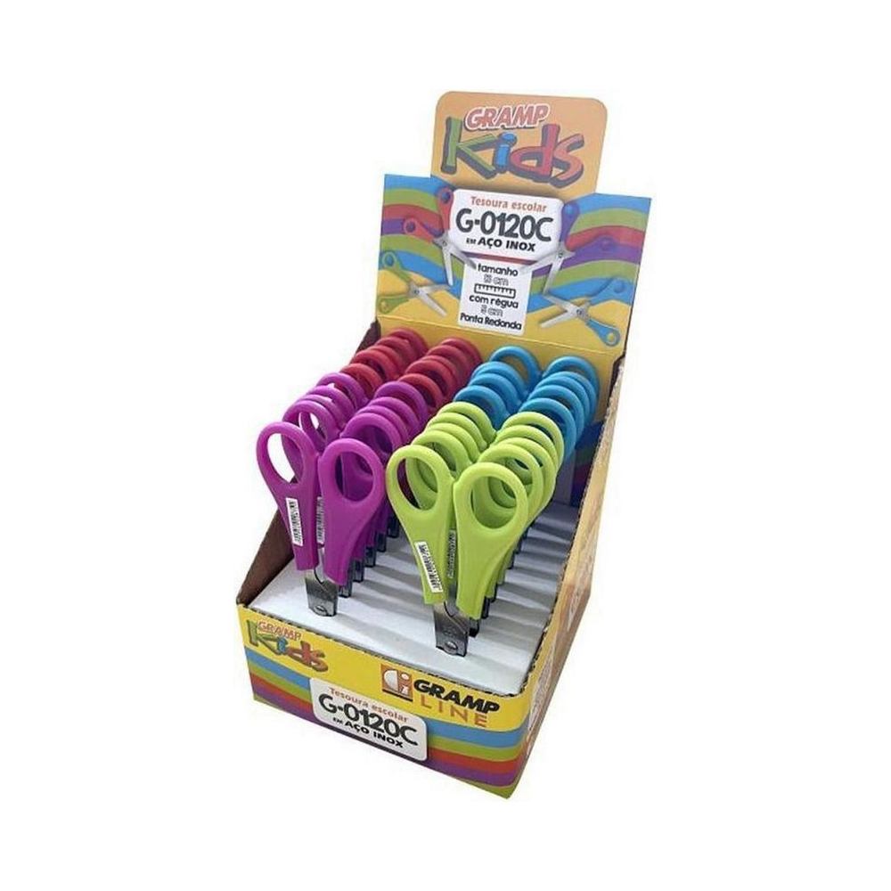 Tesoura Escolar A&ccedil;o Inox 13cm Gramp Line Cores Sortidas