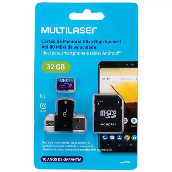 Cart&atilde;o de Mem&oacute;ria Kit 4 em 1 MC151 Multilaser 32GB UHS-I Classe 10 Resistente Colorido com Adaptador