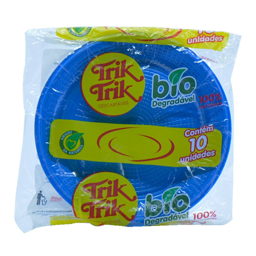Prato Sobremesa Redondo Azul 15cm com 10 Unidades Trik Trik
