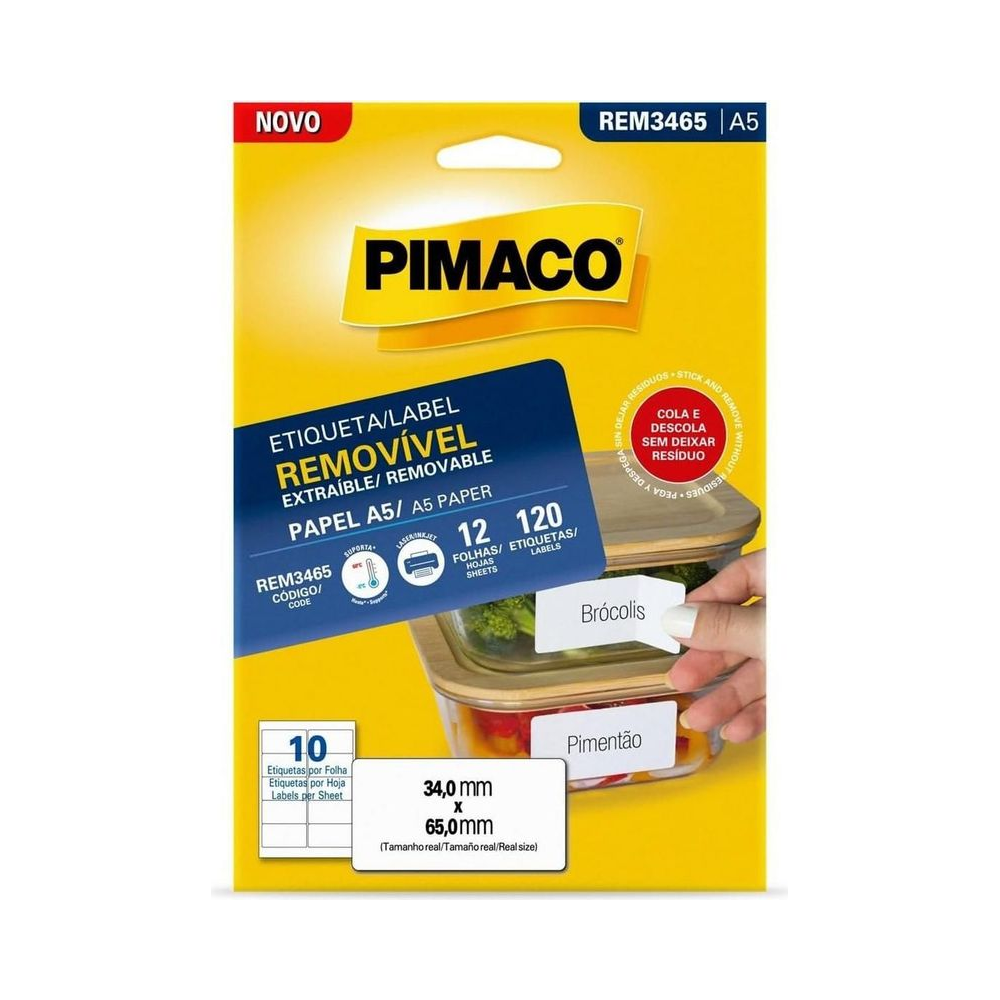 Etiqueta Remov&iacute;vel A5 65mm x 34mm Pimaco Retangular Branco