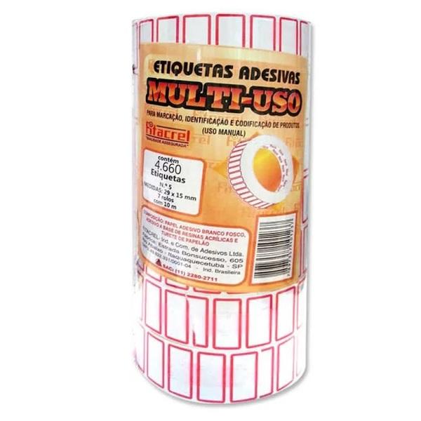 Etiquetas Adesivas Multiuso Manual n&ordm; 5 29 x 15mm Fitacrel 10m 7 rolos 4.620 etiquetas