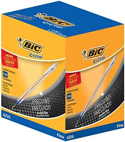 Caneta Esferogr&aacute;fica Fina 0.8mm BIC Cristal Azul 100 unidades