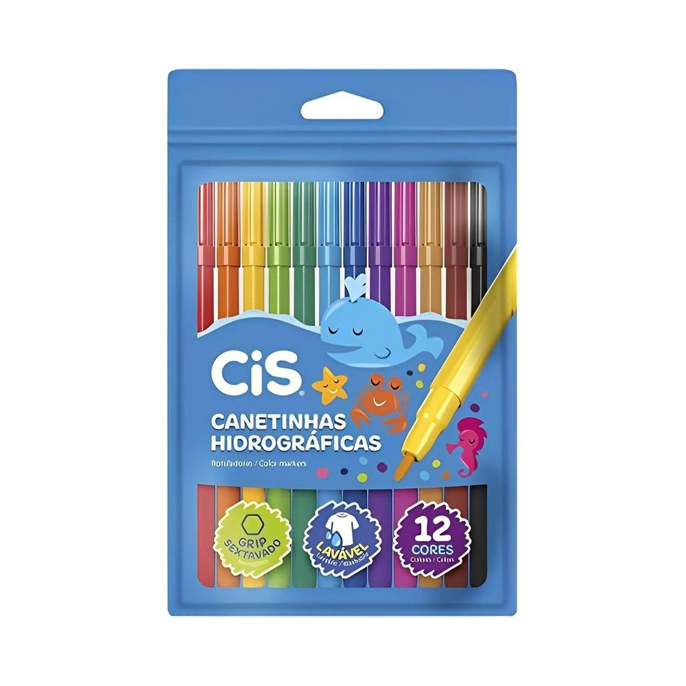Canetinha Hidrogr&aacute;fica Sextavada CIS 12 cores