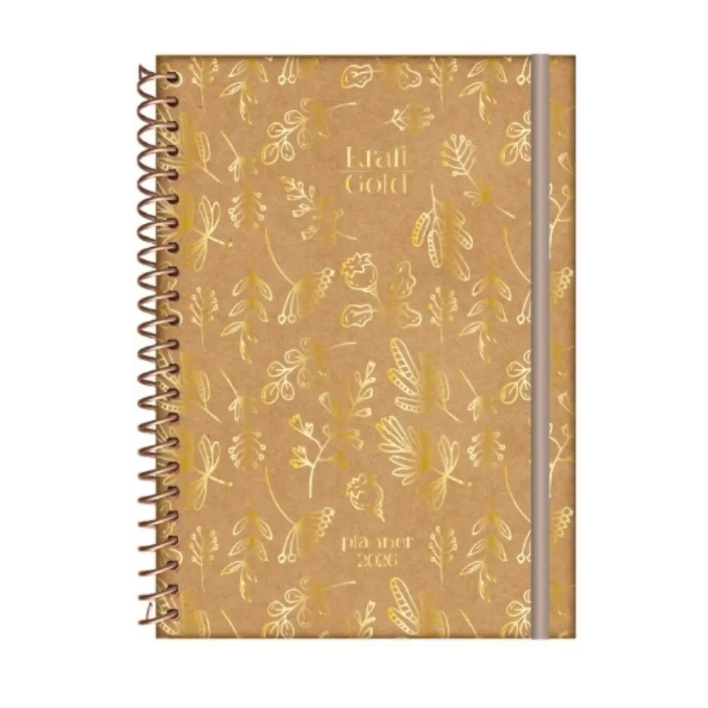 Agenda Kraft Gold 2026 Espiral Jandaia Dourado