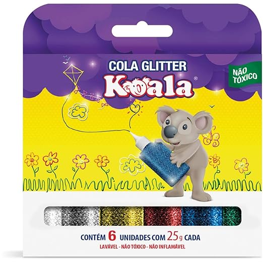 Cola com Glitter Delta Koala 6 Cores L&iacute;quido Multicor