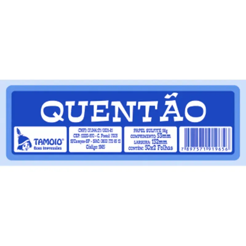 Ficha Quent&atilde;o  2 Folhas 53x152mm Tamoio Papel Sulfite 56g