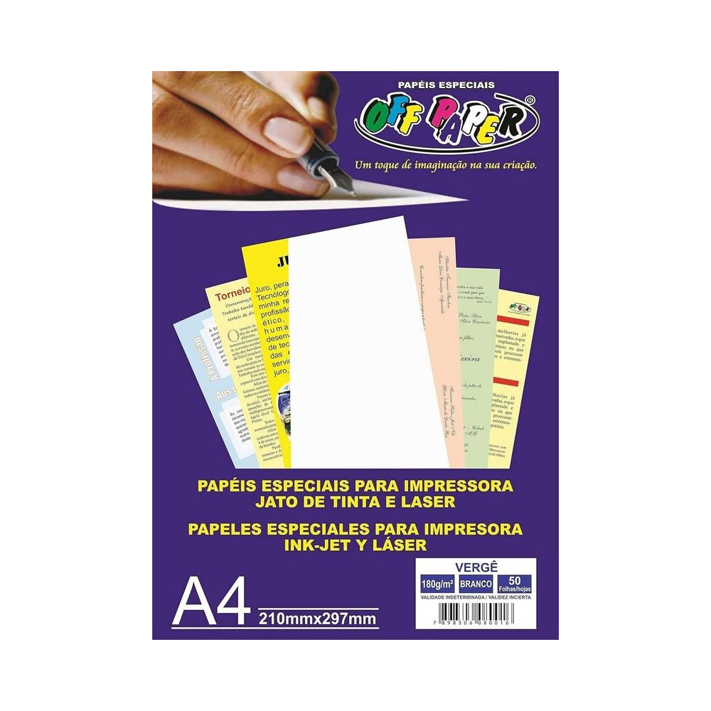 Papel Verg&ecirc; A4 Branco 180g Off Paper 50 Folhas