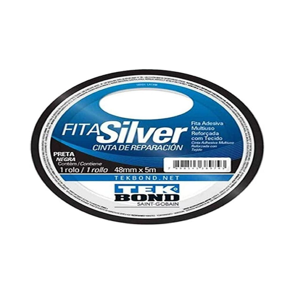 Fita Silver Tekbond Preta 48mm x 5m Alta Resist&ecirc;ncia