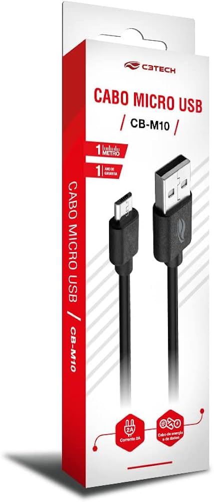 Cabo USB para Micro USB 1m 2A C3Tech CB-M10BK