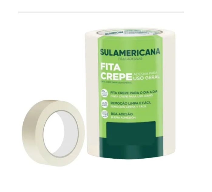 Fita Crepe Adesiva Sulamericana 48mm x 40m Palha Pacote com 4 Unidades